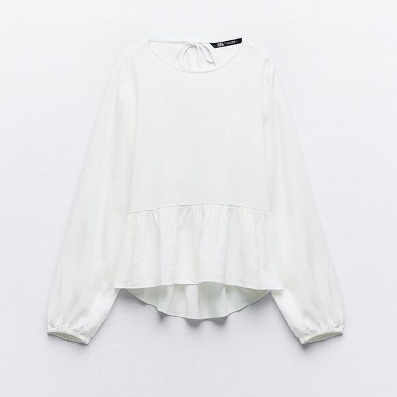 ZARA LINEN BLEND PEPLUM TOP - Picture 5 of 8